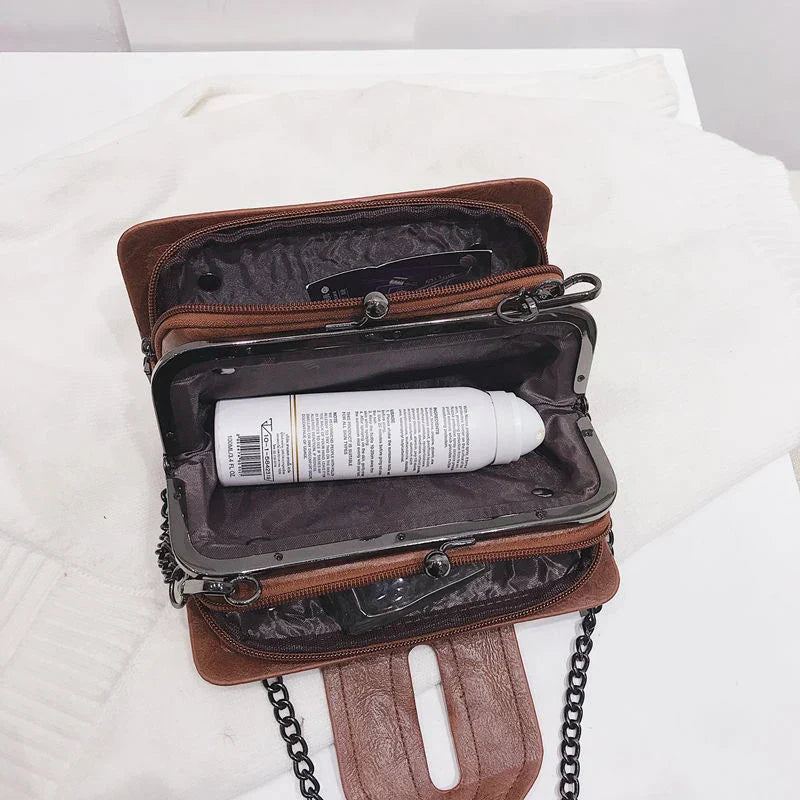 Damen Handtasche Vintage Crossbody PU-Leder schwarz 3