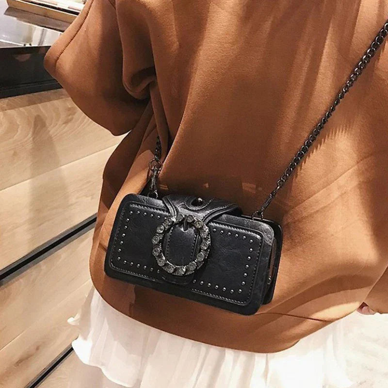 Damen Handtasche Vintage Crossbody PU-Leder schwarz 5