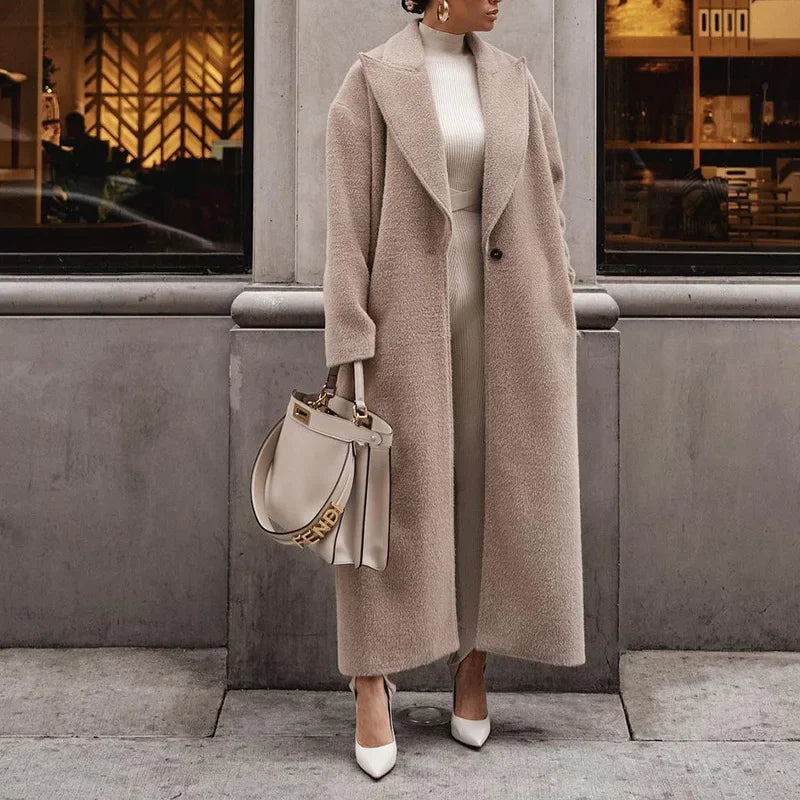 Variant image for Damen Fleecejacke Beige Elegant Lang Polyester Warm Oversized-1