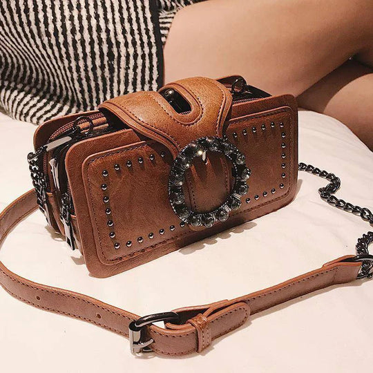 Damen Handtasche Vintage Crossbody PU-Leder schwarz 1