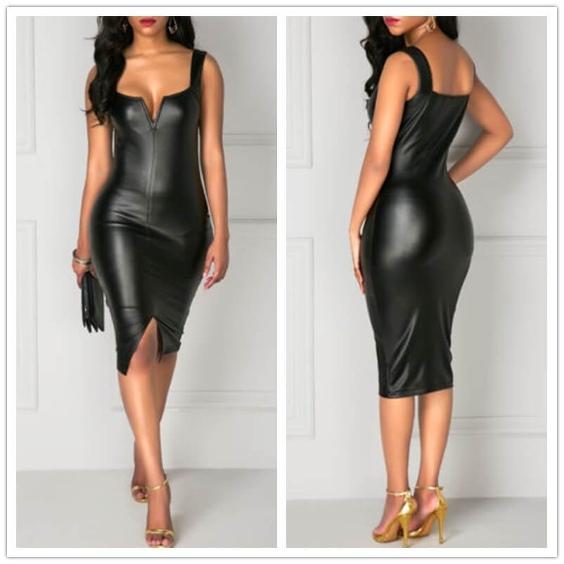 Schwarzes Bodycon-Lederkleid