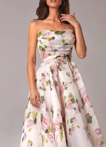 Damen Asymmetrisches Kleid mit Bedruckter Krawatte für Hochzeitsgast und Abendveranstaltungen-6