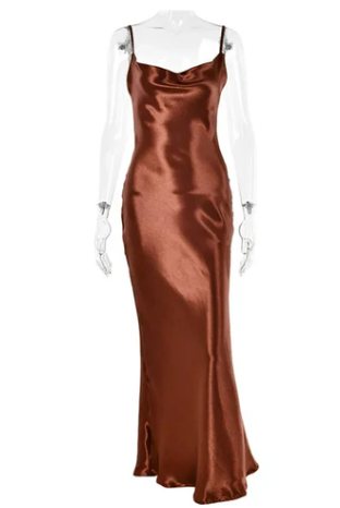 Variant image for Damen Maxikleid Rückenfrei Sommer Satin mit Spaghettiträgern-33