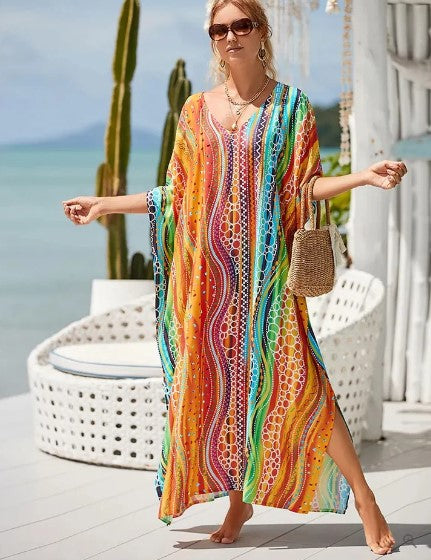 Variant image for Damen Boho Kleid Lang Mit Grafischem Druck Aus 100% Polyester-41