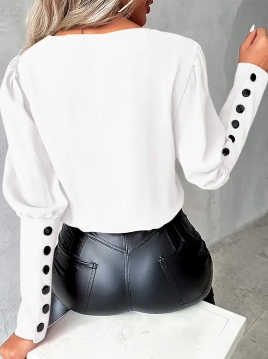 Damen Bluse V-Ausschnitt Lässig Baumwolle Modern-5