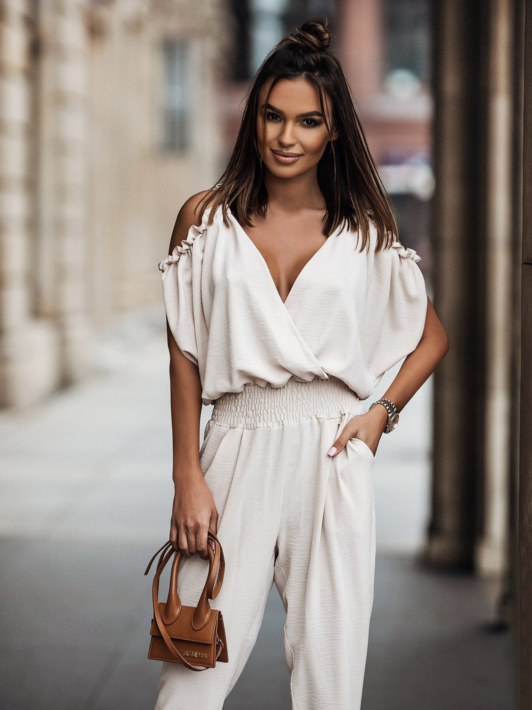 Damen Jumpsuit Festlich Offene Schultern V-Ausschnitt Polyester-2