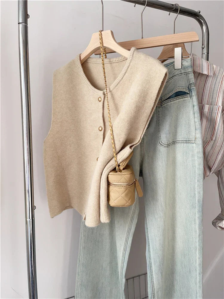 Variant image for Damen Weste Lang Eleganter Stil Baumwollmischung mit Knöpfen-3