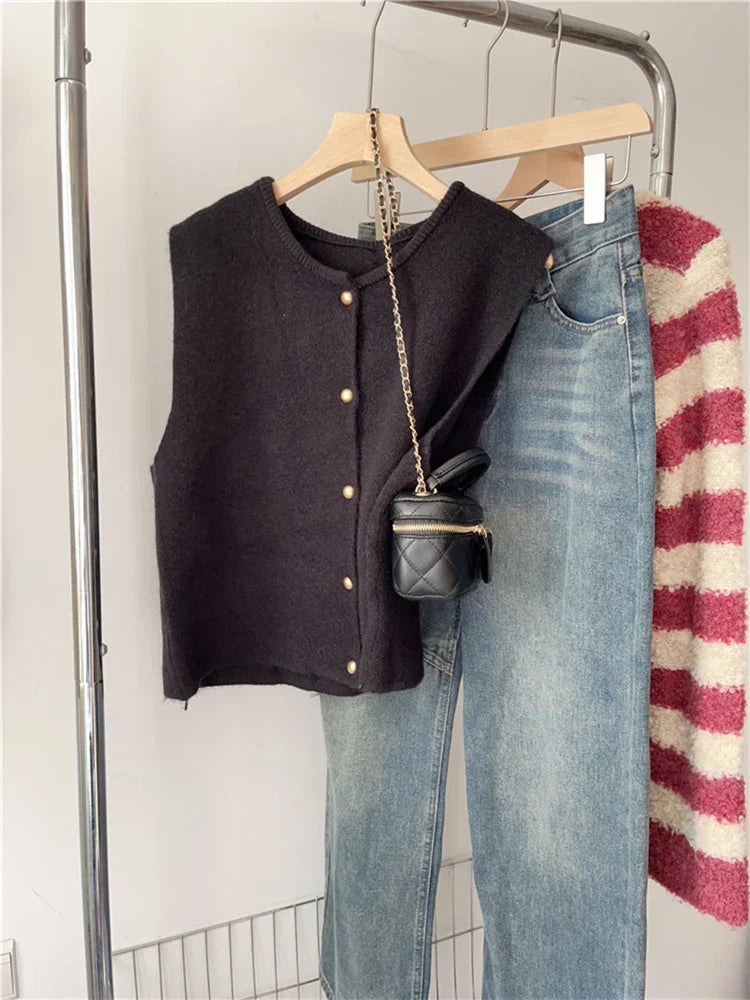 Variant image for Damen Weste Lang Eleganter Stil Baumwollmischung mit Knöpfen-2