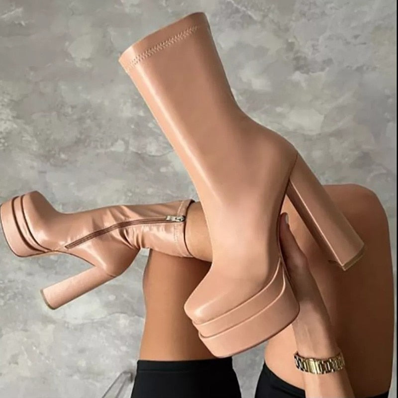 Damen Knöchelstiefel Plattform Kunstleder Modern Elegant 1