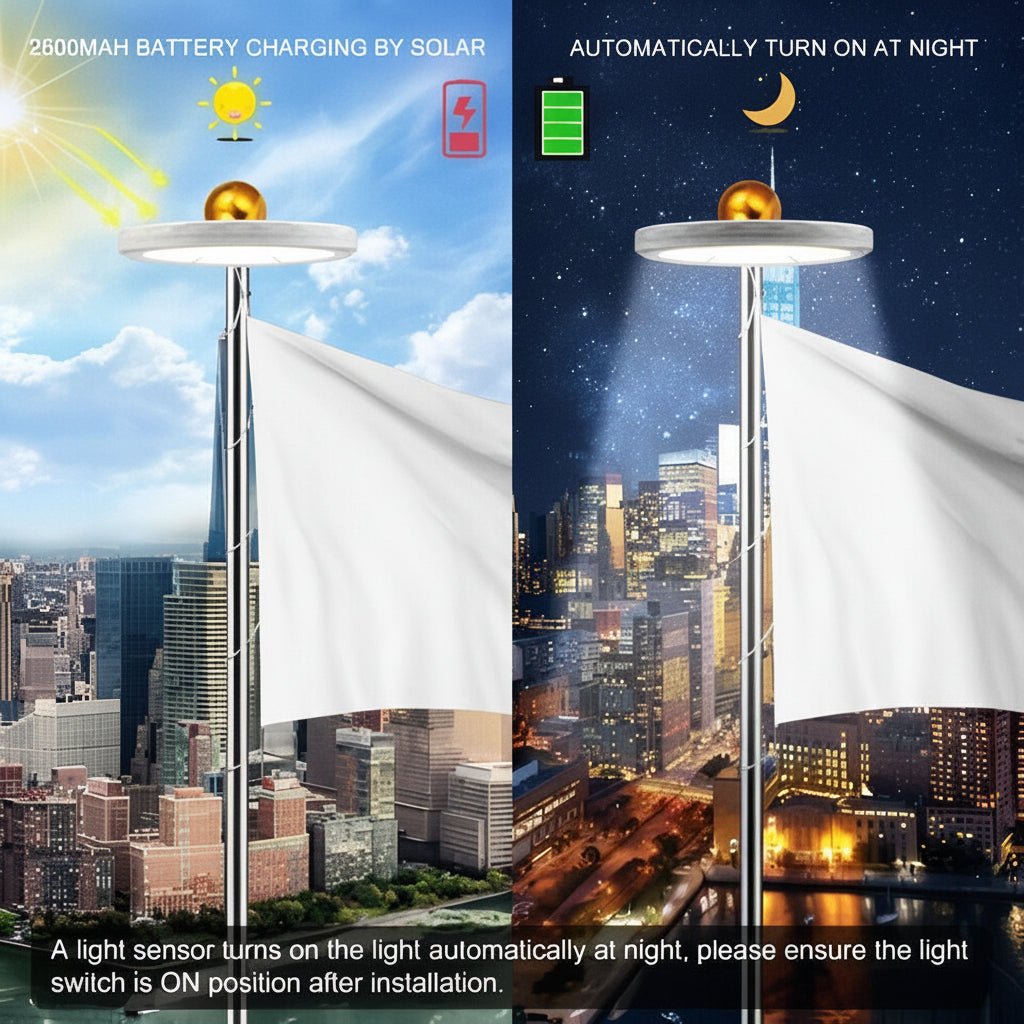 Solarleuchte für Flaggenpräsentation mit 360°-Beleuchtung und Automatischem Ein-/Ausschalter, Ideal für Garten und Außenbereiche 5