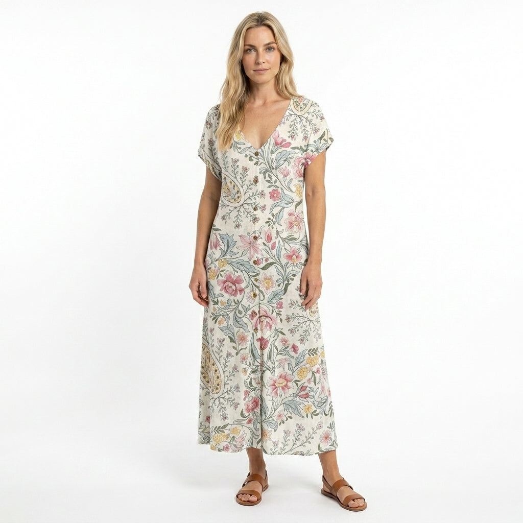 Sommerkleid für Damen mit V-Ausschnitt und fließendem Schnitt 1