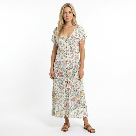 Sommerkleid für Damen mit V-Ausschnitt und fließendem Schnitt 1