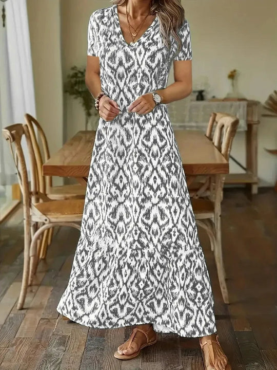 Sommerkleid für Damen mit V-Ausschnitt und halblangen Ärmeln 4