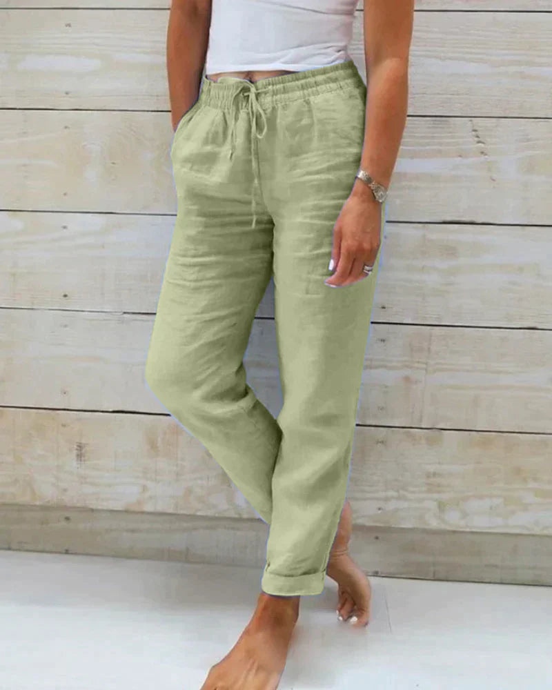 Variant image for Damen Weiße Leinenhose Lockerer Schnitt Atmungsaktives Material-2
