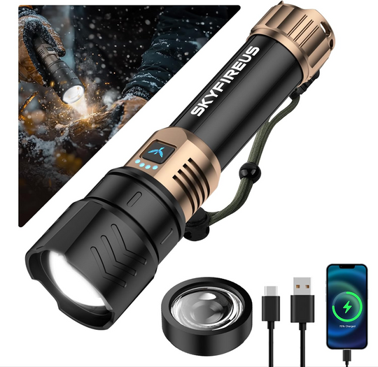 Taschenlampe mit Zoomfunktion für Outdoor-Aktivitäten, LED, Wasserdicht, Wiederaufladbar 0