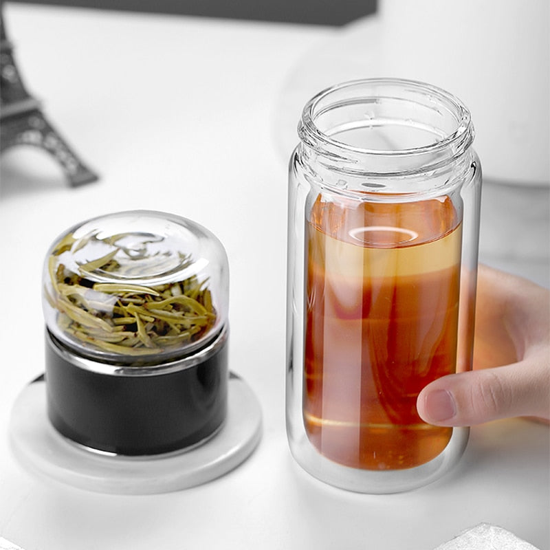 Teeflasche mit Sieb 2-in-1 für Losen Tee und Teebeutel, Doppelwandige Flasche für Optimalen Genuss 4