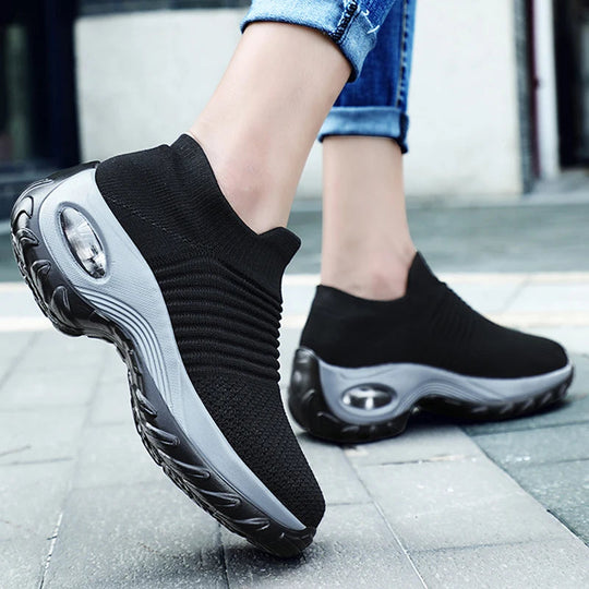 Therapeutische Damen-Sneaker mit Plateau, Schwarz, Weiß, Rot 2