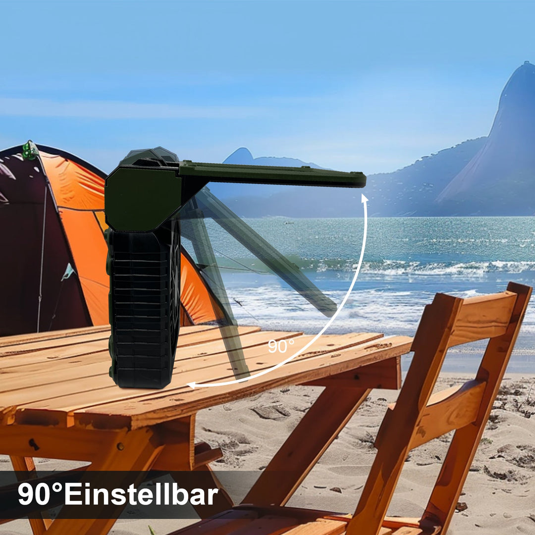 Tragbarer Camping Ventilator Mit LED-Beleuchtung, 4 Geschwindigkeitsstufen, Solarbetrieben, 20800 mAh Powerbank 5