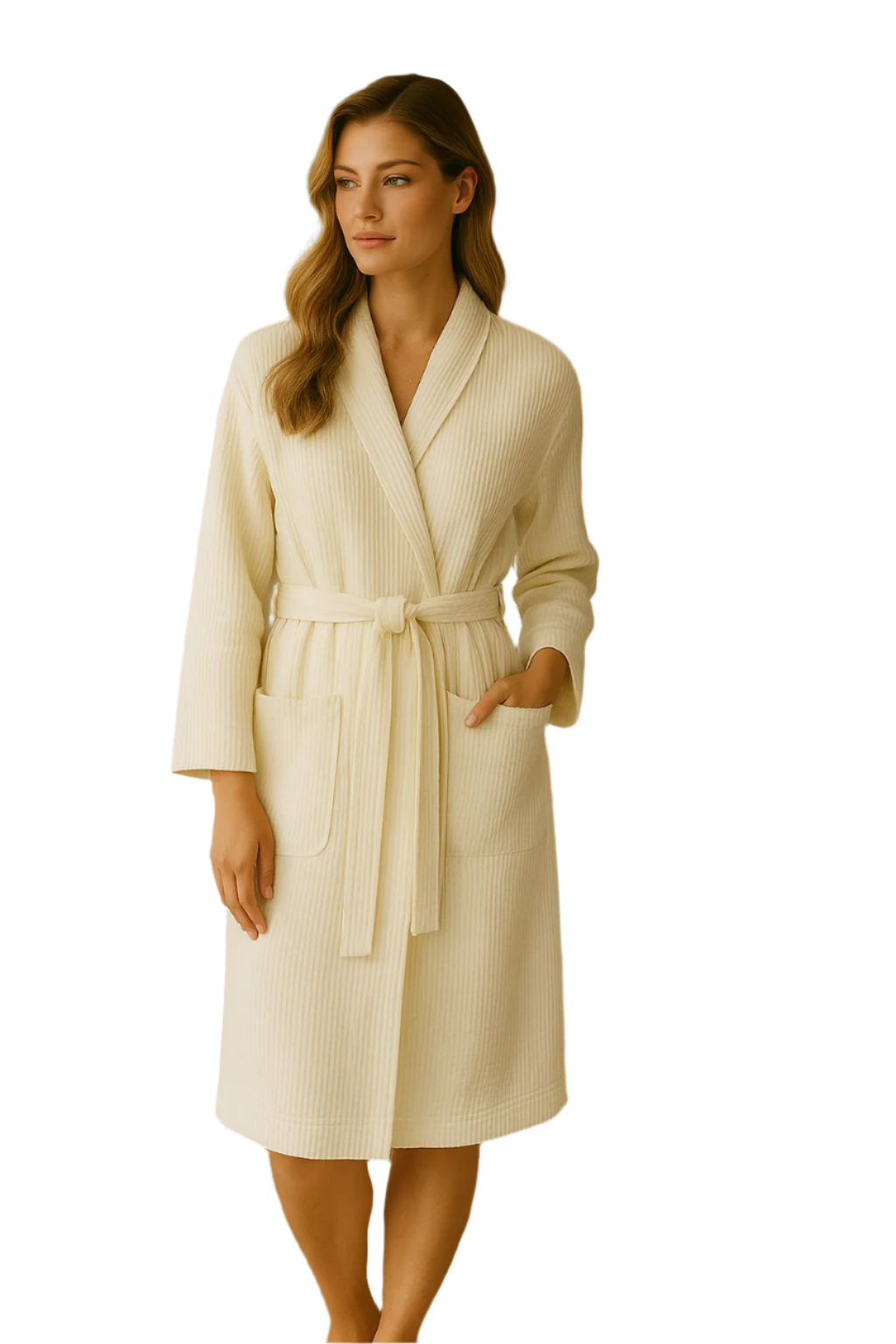 Unisex Bademantel Waffelstruktur Atmungsaktives Material mit Praktischen Taschen 0