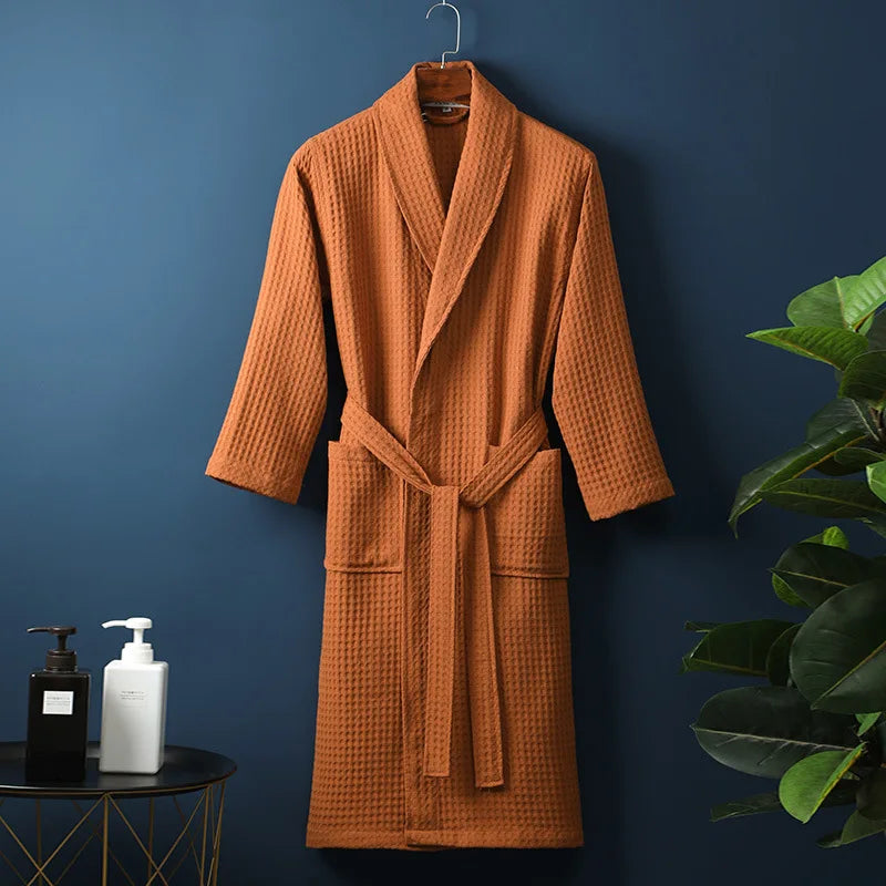 Unisex Bademantel Waffelstruktur Atmungsaktives Material mit Praktischen Taschen 12