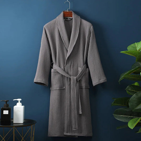 Unisex Bademantel Waffelstruktur Atmungsaktives Material mit Praktischen Taschen 7