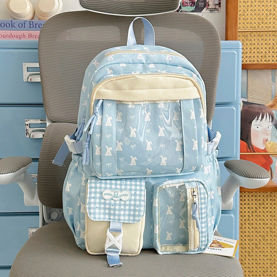 Unisex Rucksack mit Verspielt Hasenmotiv für Schule und Freizeit 1