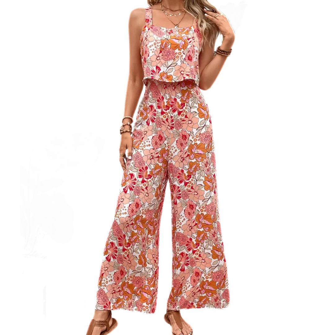 Damen Jumpsuit Sommer Elegant Blumen Polyester Ärmellos 6