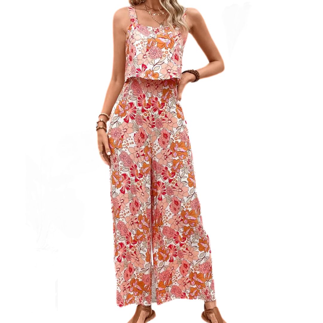 Damen Jumpsuit Sommer Elegant Blumen Polyester Ärmellos 5