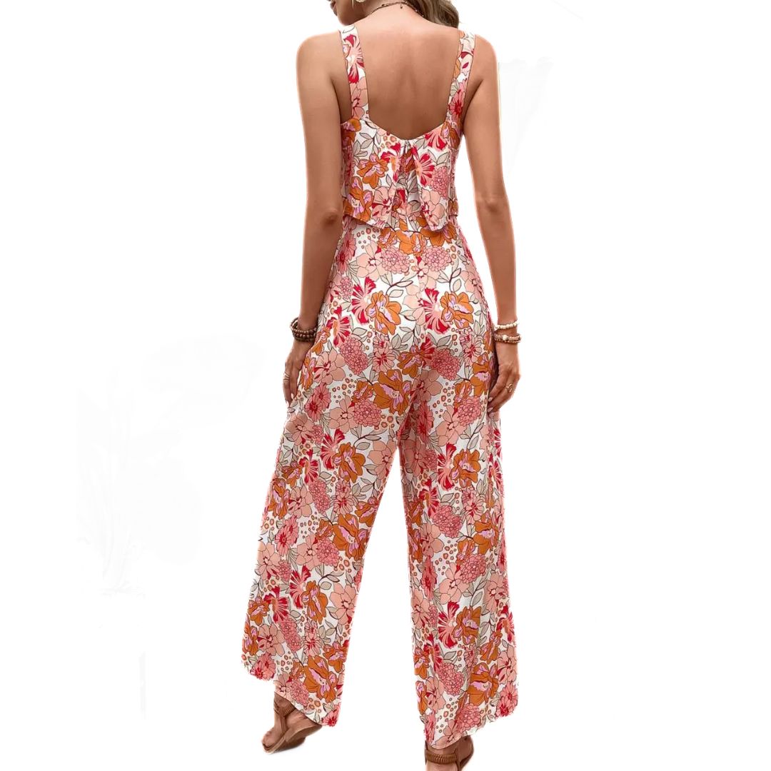Damen Jumpsuit Sommer Elegant Blumen Polyester Ärmellos 2