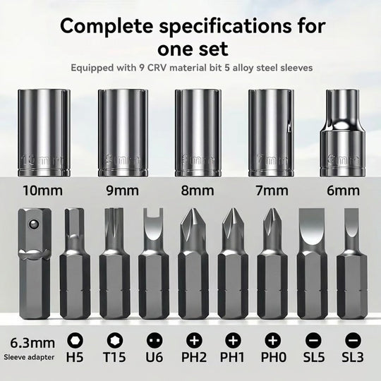 Vielseitiger Schraubendreher Set mit 14 Funktionen und Torx Köpfen 6