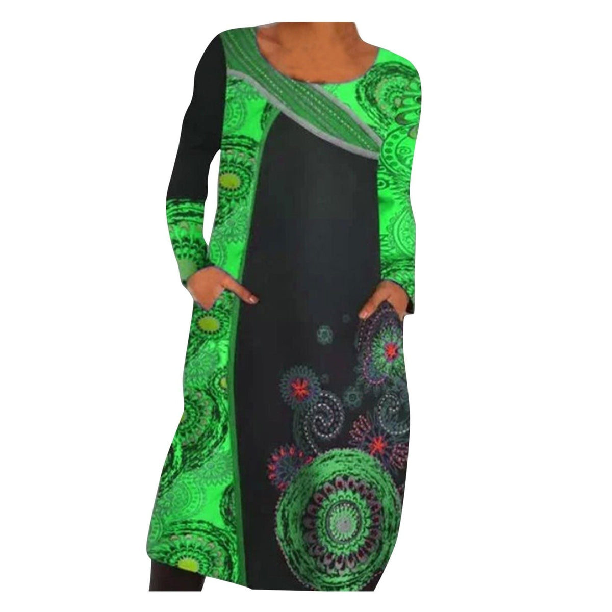 Vintage Print Pullover Kleid Mit Taschen