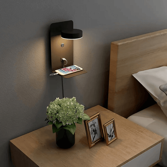 Wandleuchte Schwarz Innen Mit Drehbarem Kopf Und USB-Ladestation - LED Wandlampe Für Schlafzimmer Und Wohnzimmer 0
