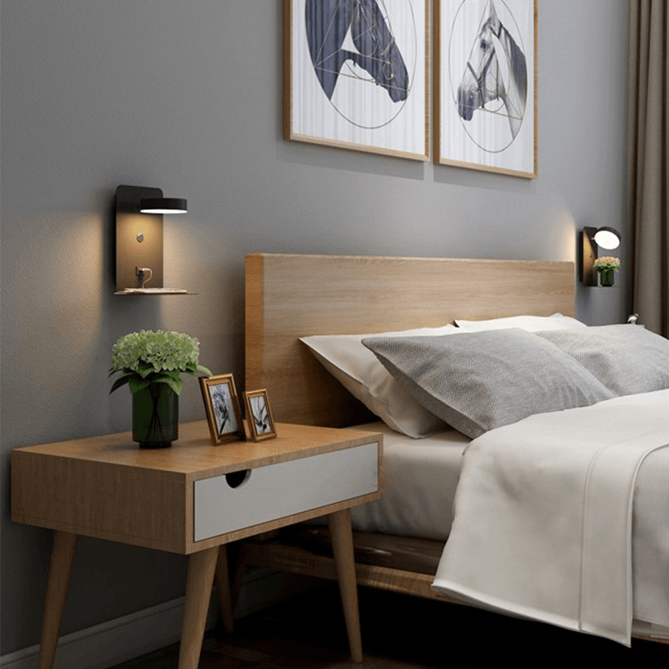 Wandleuchte Schwarz Innen Mit Drehbarem Kopf Und USB-Ladestation - LED Wandlampe Für Schlafzimmer Und Wohnzimmer 3