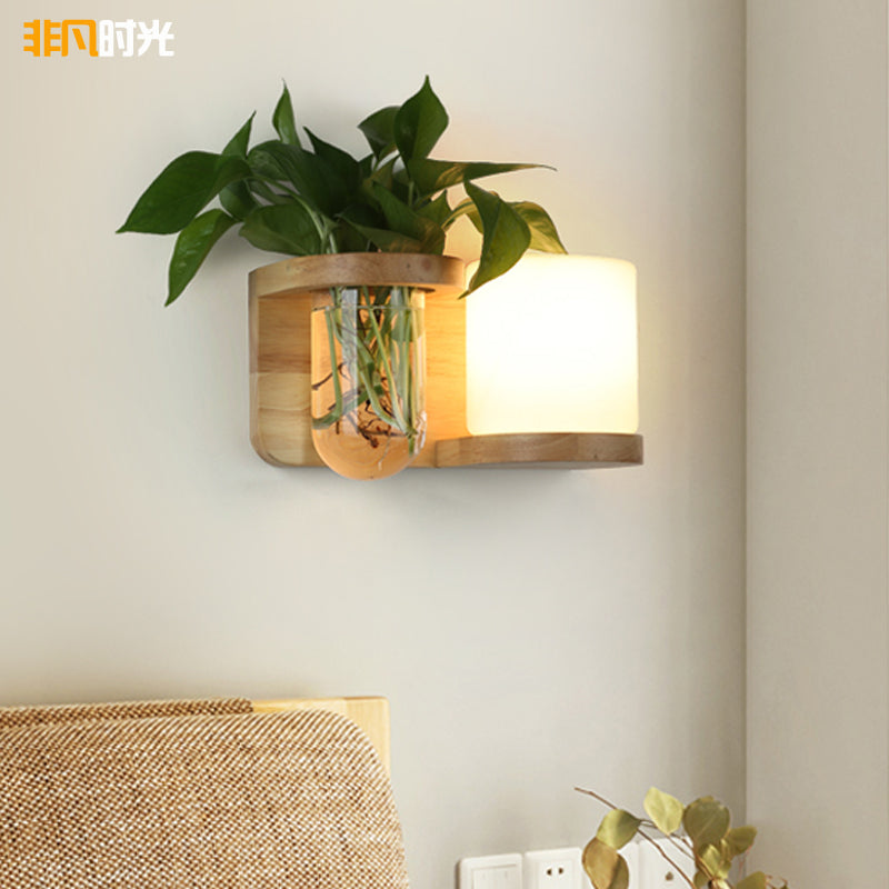 Wandleuchte aus Holz im Art-Deco-Stil mit Hydrokultur-Blumentopf 5