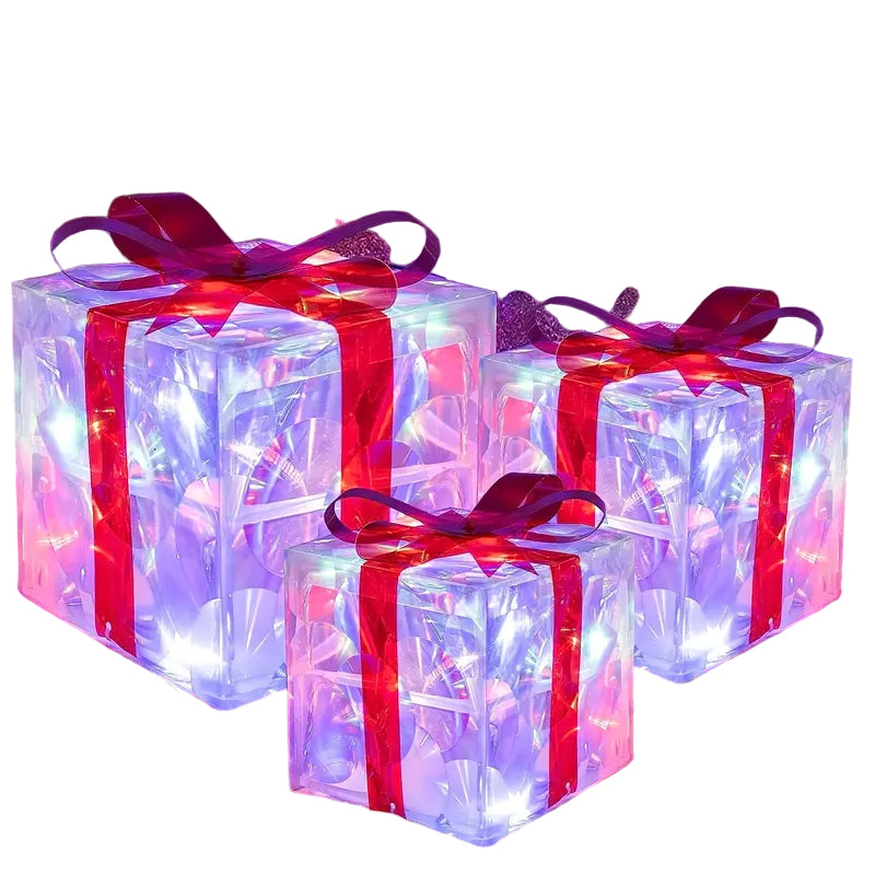 Weihnachtliches Geschenkboxen Set mit LED-Beleuchtung für drinnen und draußen 4