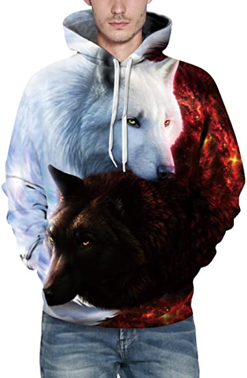 Weiß Und Schwarz Wolf Hoodie