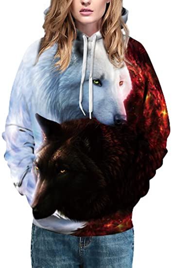 Weiß Und Schwarz Wolf Hoodie