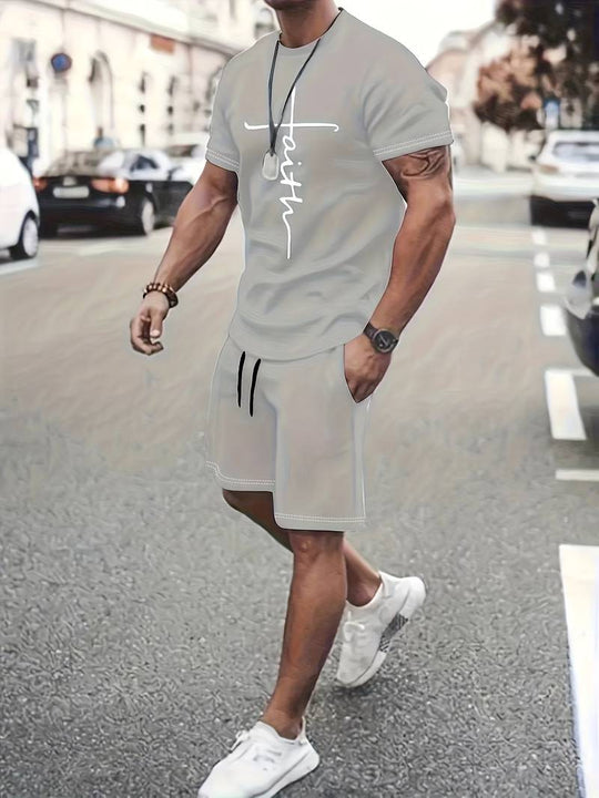 Variant image for Herren Set Kurzarm T-Shirt und Shorts Baumwolle mit Modernem Faith Print-7