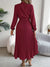 Damen Kleid Stehkragen Faltengürtel Hochwertiger Stoff-5