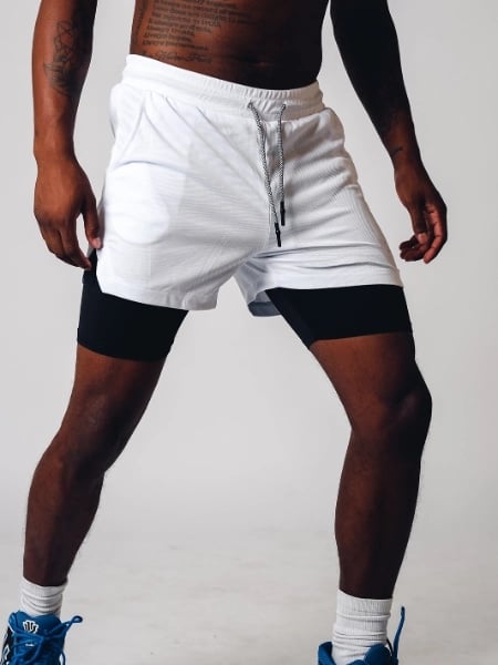 Herren Sportshorts 2-in-1 Mit Feuchtigkeitsregulierung Atmungsaktiv Polyester 4