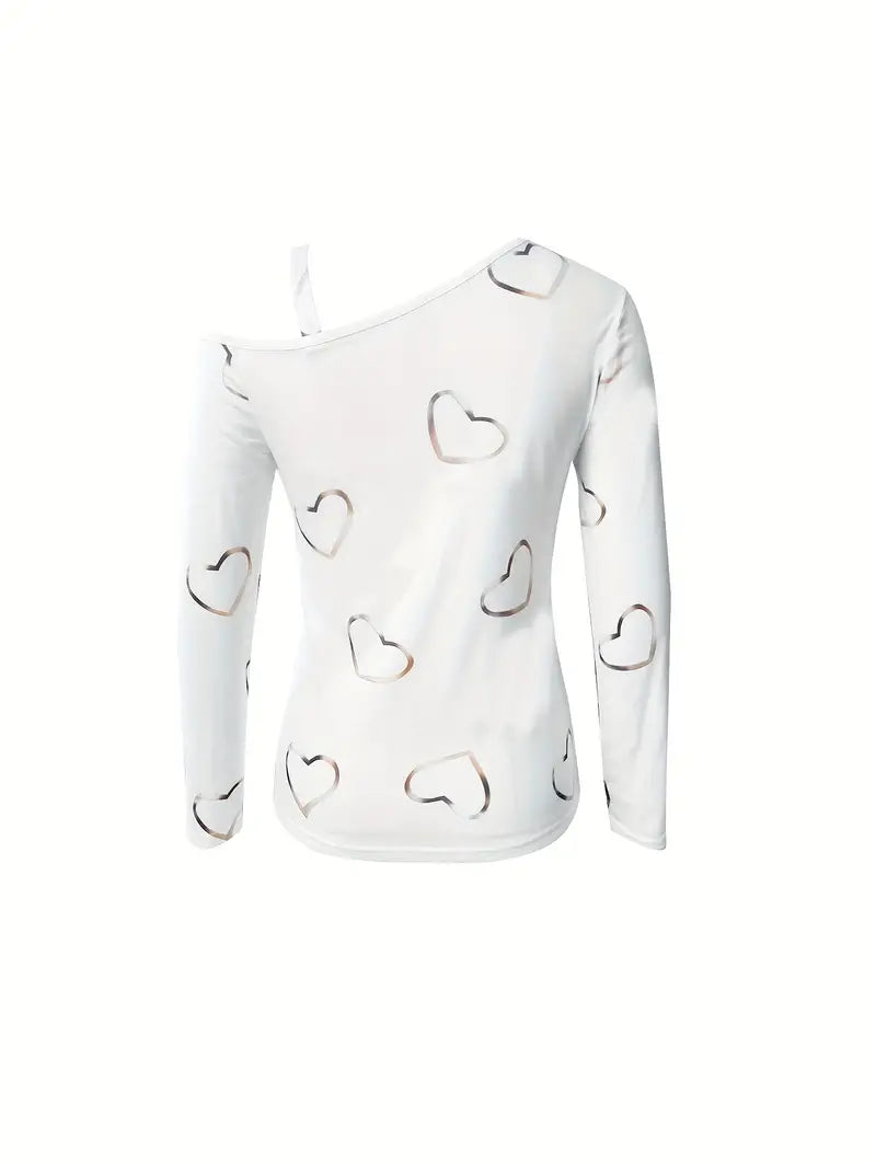 Damen T-Shirt mit Schrägem Herzdruck Baumwolle - Bequeme Oberteile für Freizeit und Alltag-2