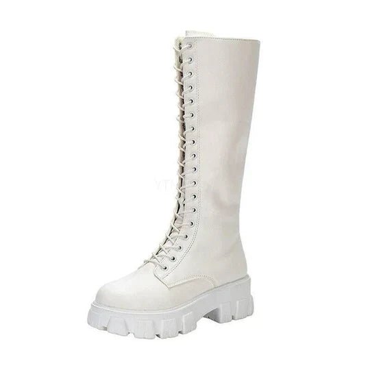 Damen Kniehohe Stiefel Eleganter Stil Kunstleder 1