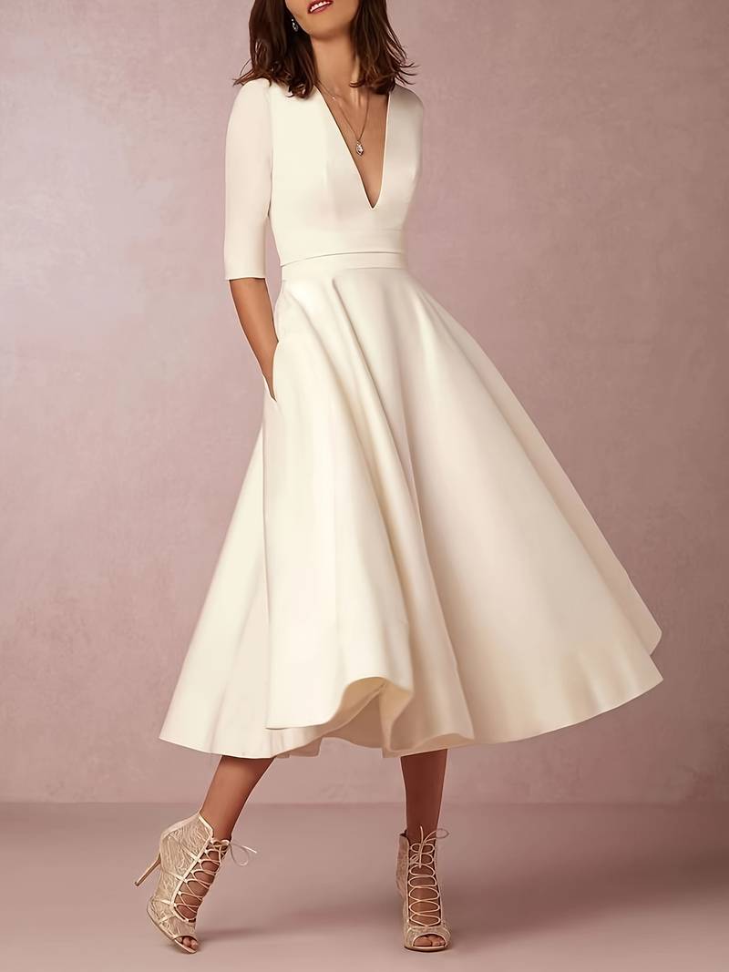 Damen A-Linien Swing Kleid Retro-Stil 100% Baumwolle für Hochzeitsgast Sommer- und Abendkleider 1