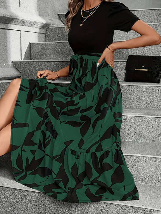 Damen Kleid Blumendruck Rundhalsausschnitt Baumwolle – Sommerkleider für Hochzeitsgäste und Alltag-6