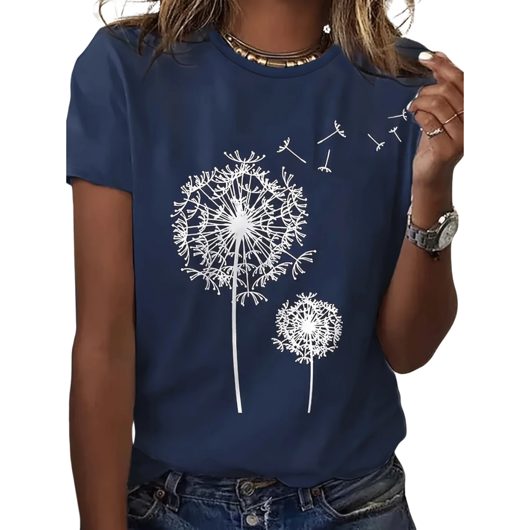 Paardebloem Print Crew Hals T-Shirt