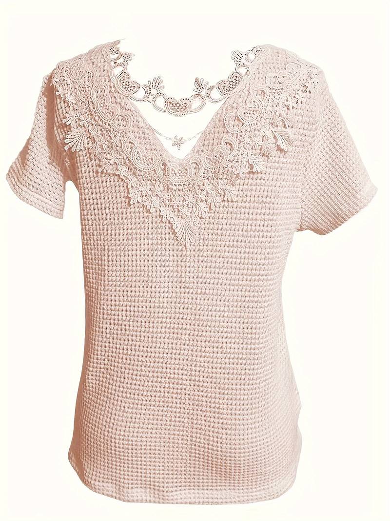 Damen T-Shirt mit Spitzendetails Rundhalsausschnitt Baumwolle-3