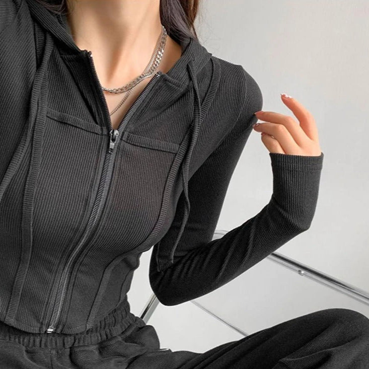 Damen Zip-Up Crop-Hoodie