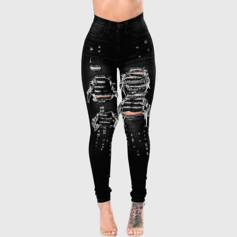 Zerrissene Jeans mit hoher Taille für Frauen