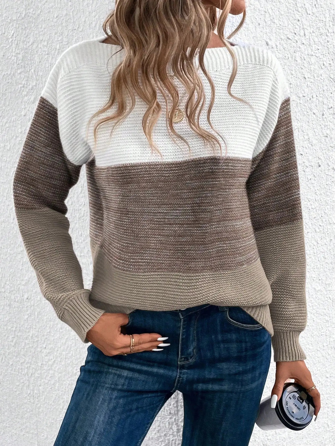 Dreifarbiger Patchwork-Pullover für Frauen