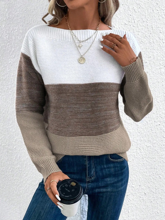 Dreifarbiger Patchwork-Pullover für Frauen